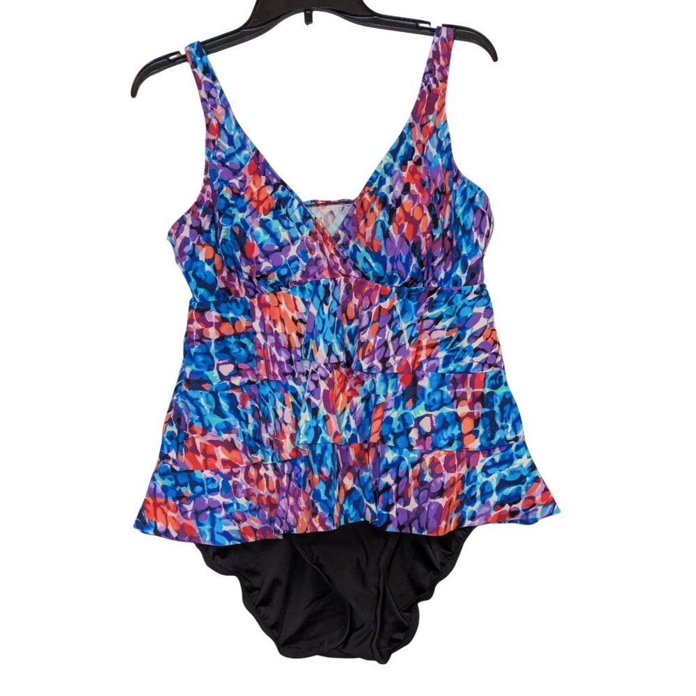 Colorful Croft & Barrow Womens Size 14 One-Piece Mock Tankini Swimsuit